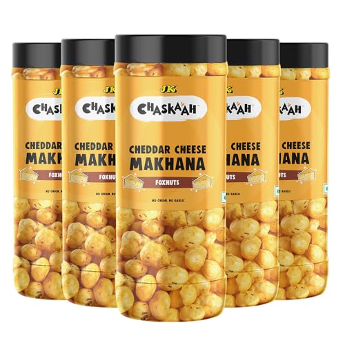 Chaskaah Cheddar Cheese Makhana, 350g (Pack of 5) (Foxnuts, Phool Makhana)| Dry Roasted| Rich in Calcium| Low Cholestrol|High Fibre| Jain