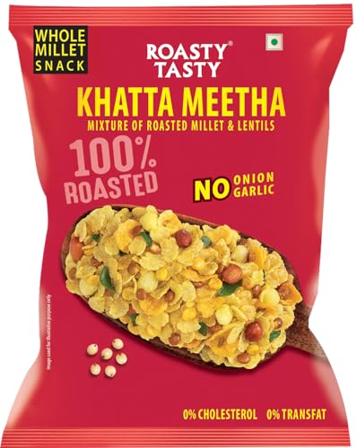 Roasty Tasty Khatta Meetha Roasted Millet Namkeen Snack 200gm | Oil-Free, Millet Snack For Kids | No Onion, No Garlic | Healthy Snacks
