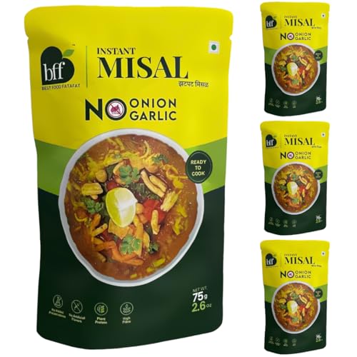 BFF Instant Misal - No Onion, No Garlic| Pack of 4 (75g Each) | Spiced Maharashtra-Style Meal | Just Add Water & Heat | Ready in Minutes | Suitable for Breakfast, Lunch, or Snack