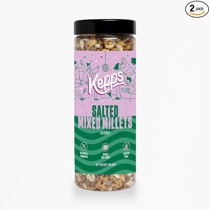 KEPPS Salted Millet Mix | Jain-Friendly Protein Snack | Gluten-Free, High Fiber & Plant Protein | Never Fried, Low-Calorie | Guilt-Free Crunchy Munchies – 100g
