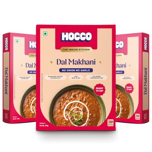 HOCCO Ready to Eat Jain Dal Makhani | Just Heat & Eat | Jain Instant Food | Ready to Cook | Just Add Hot Water & Meal Ready in 5 Mins | Microwaveable | Serves 2-300g Each (Pack of 3)