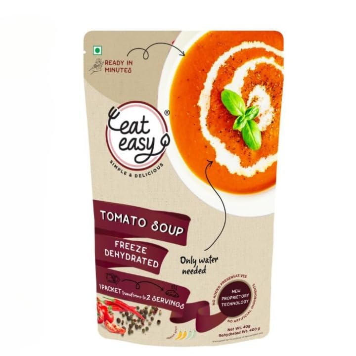 Eat Easy Ready To Eat Tomato Soup 40 gram I Just Add Water and Cook I Healthy Instant Tomato Soup Packet for Travel, Camping or Trekking Meal, Hostel Students I Freeze Dehydrated Organic Soup I No Preservatives