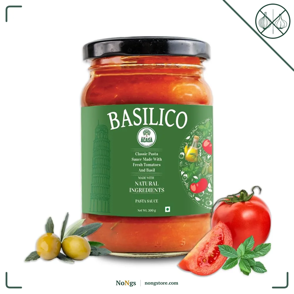 Acasa No Onion No Garlic Basilico Pasta Sauce 300 gm - Jain Tomato Basil Pasta Sauce - Perfect for Pizza Base - Authentic Tomato Basil Flavor - Ideal for Homemade Italian Meals