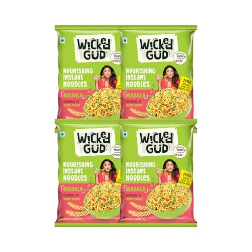 WickedGud Nourishing Masala Instant Noodles | Healthy Noodles | No Maida | No Oil | No MSG | High Protein & Fibre | Cholesterol Free | 69 g Each (Pack of 4)