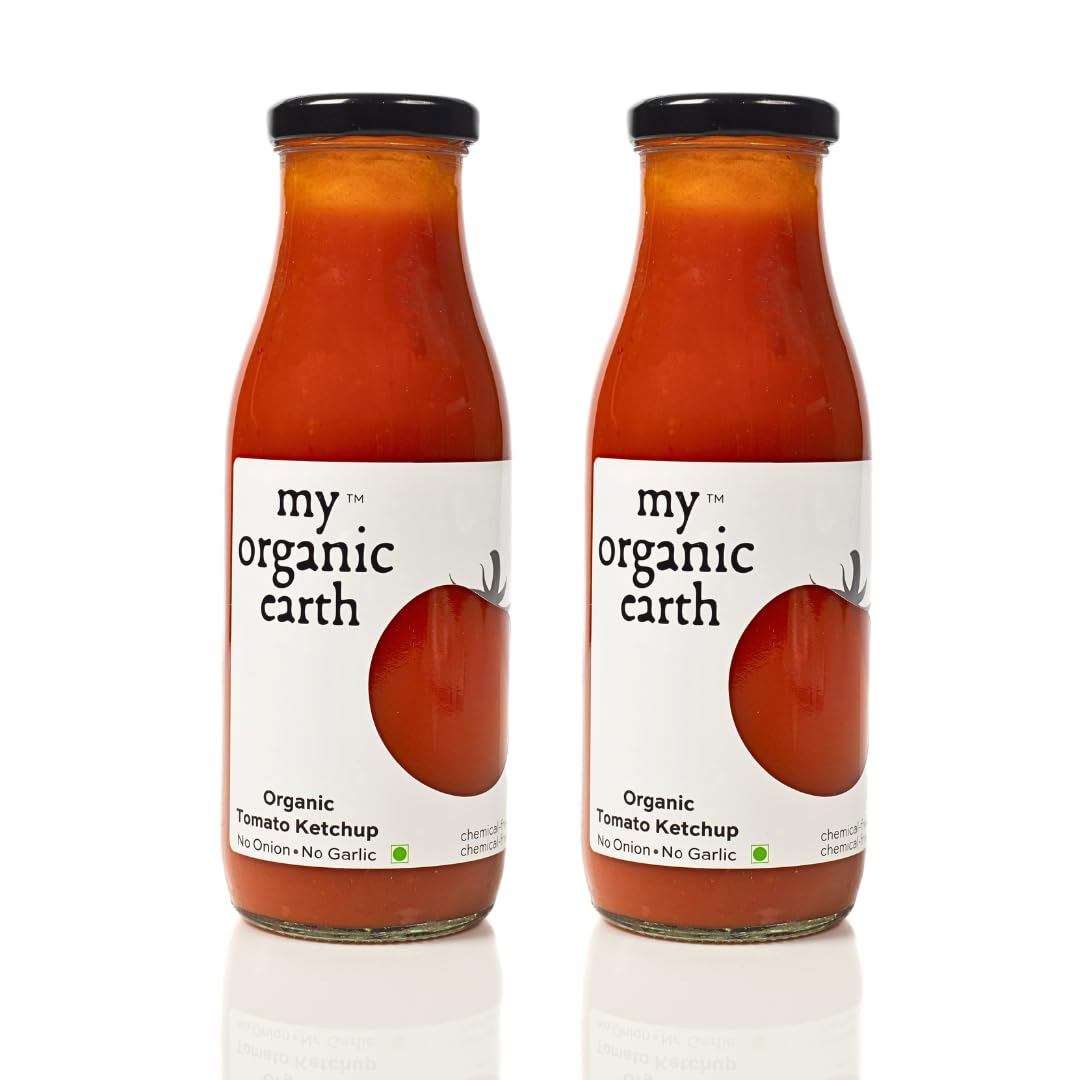 My Organic Earth - Jain Tomato Ketchup (Pack of 2) | No Onion No Garlic Tomato Ketchup | Low on Sugar | Certified Organic Tomatoes | (300gm x 2)