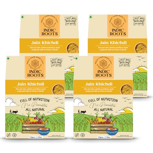 Indic Roots Jain Khichdi, Instant Food, Healthy Food, Ready To Eat Full Meal, No MSG, No Preservatives, 55 Gm (Pack of 4)