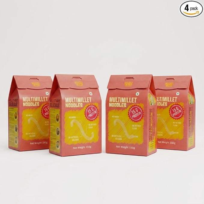 GRAINGANG Multimillet Noodles | No Maida | 15g Protein | Not Fried | No Artificial Colours | 150g Each | Pack of 4
