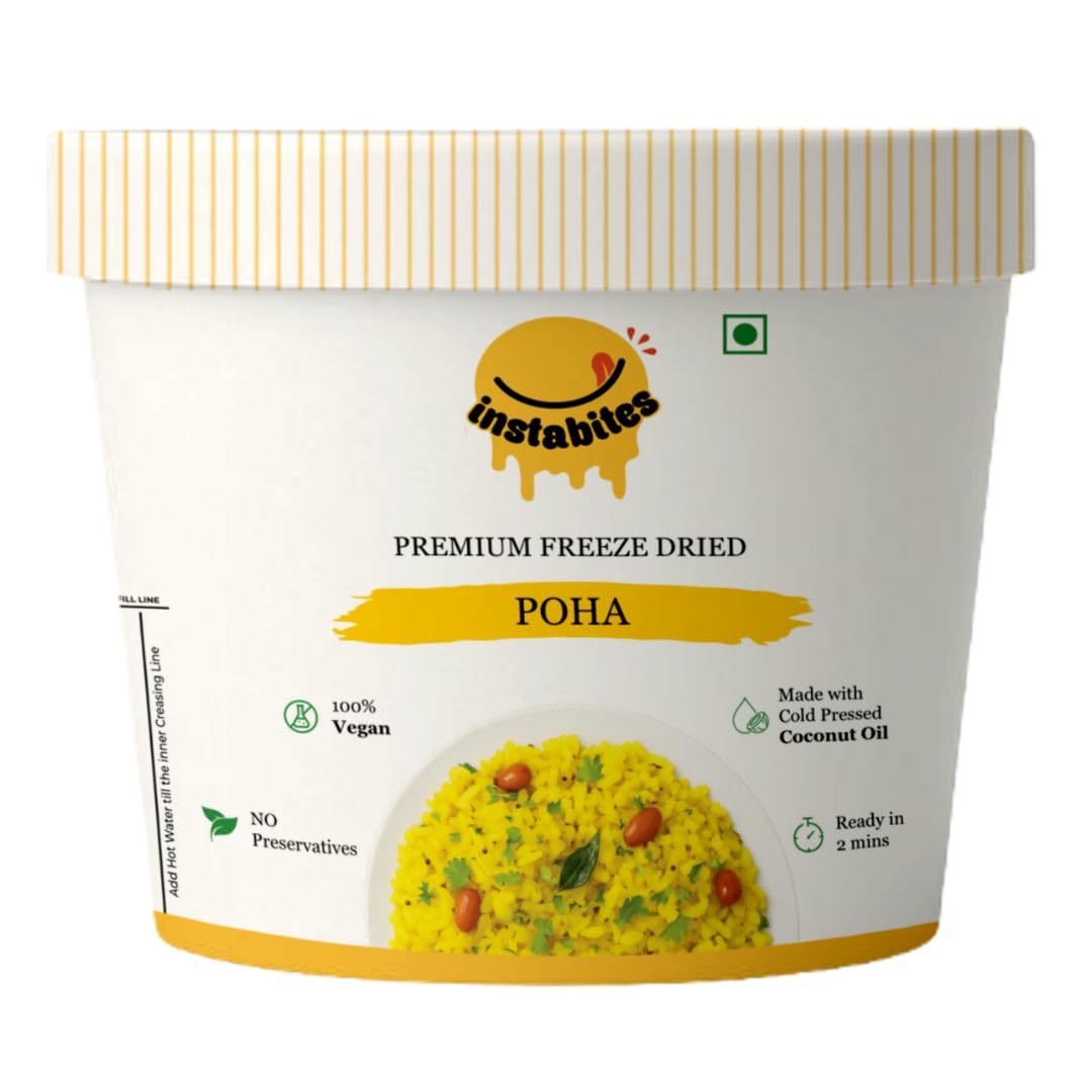 Instabites Ready to Eat Vegan Poha 75g – Light & Healthy Indian Breakfast – No Added Preservatives and Ready to Eat in Minutes - Pack 1