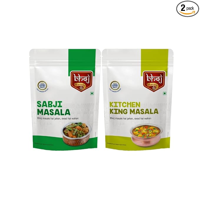 Bhoj Masale Sabji And Kitchen King Powder Combo Pack 200GM Each | Aromatic Spice for Flavorful Indian Cooking | For Flavorful Cooking | No Artificial Flavor Added. No Colour, No Preservatives, No Onion & No Garlic ( Jain Masala)