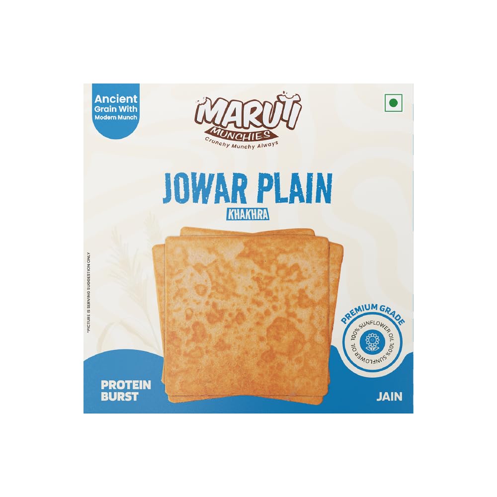 Maruti Munchies Jowar Plain Khakhra| Fresh Gujarati Healthy Snack | Crispy & Flavourful Jowar Plain Papad Style | No Palm Oil | High Protein | Ready to Eat Namkeen 180 Grams