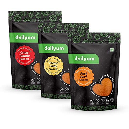 Dailyum | No Onion No Garlic | Crazy Tomato Flavour Dust 70 Gram | Cheese Flavour Dust 70 Gram | Peri Peri Flavour Dust 70 Gram
