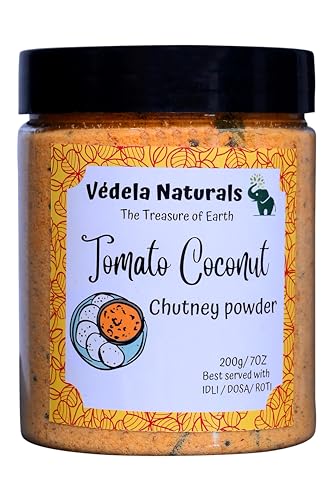 Vedela Naturals-South Indian Style Instant Tomato Coconut Chutney Powder, 200g / 7oz, Red Coconut Chutney Powder (Nariyal Ki Chutney, Just Add Water)