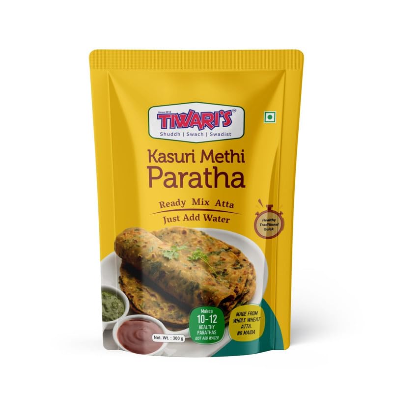 Tiwari’s Kasuri Methi Paratha/Poori Ready-To-Use Atta Mix | 100% Vegetarian Instant Healthy High Protein & Fiber Flatbread Mix With No Preservatives, No Onion & Garlic | 300gm, Pack of 1