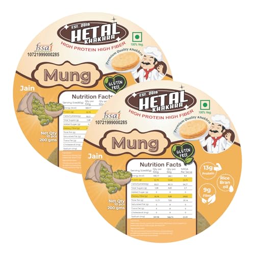 Mung Khakhra JAIN | Gluten Free | Crispy| Ready To Eat | High Protein High Fiber| No Palm Oil | 200g Vacuum Pack Of 2