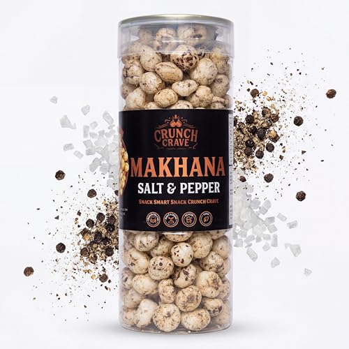 Crunchcrave Roasted Makhana Salt & Pepper, Jain Friendly, No Onion No Garlic, High Fiber Protein Snack