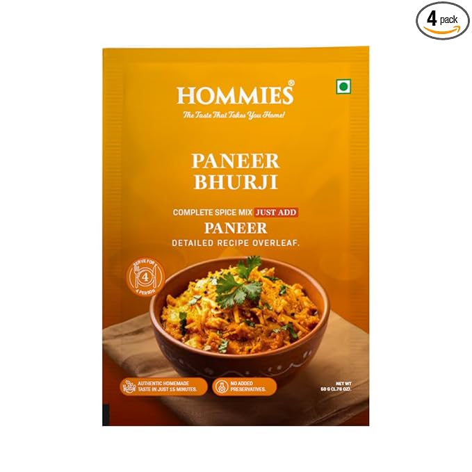 Hommies Paneer Bhurji Curry Spice Mix (Pack of 4) | Paneer Bhurji Masala | Ready to Cook in 15 Mins | Just Add Paneer & Milk | Serves 4 | Made with Cashew Nuts | No Preservatives | 200 g (4 × 50 g)