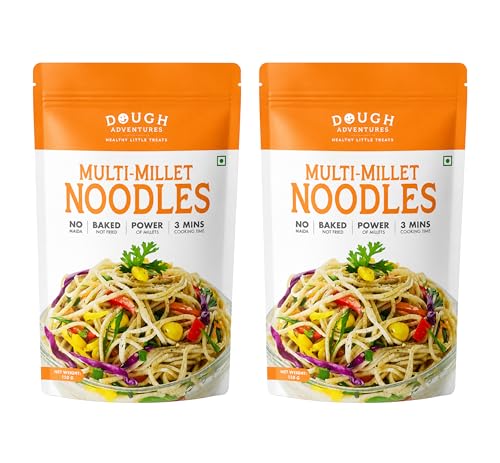 Masala Millet Hakka Noodles – Dough Adventures Multi Millet Noodle 300g (150g x 2) Combo Pack | High Protein, No Maida, No Palm Oil | Made with Millets & Whole Wheat | Quick-to-Cook Healthy Snack for Kids & Adults (Pack of 2)