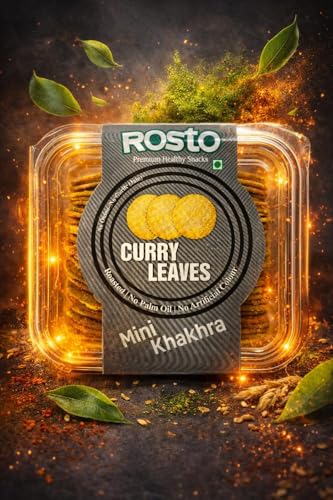 Rosto Mini Khakhra, Curry Leaves Flavour, Roasted, No Palm Oil, No Artificial Colour, 200 gm (pack of 2)