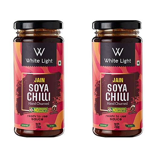 White Light Food Jain Soya Chilli Sauce l Vegan and Natural Ingredients l Ready to Eat Healthy Food (Pack of 2, 250g Each)