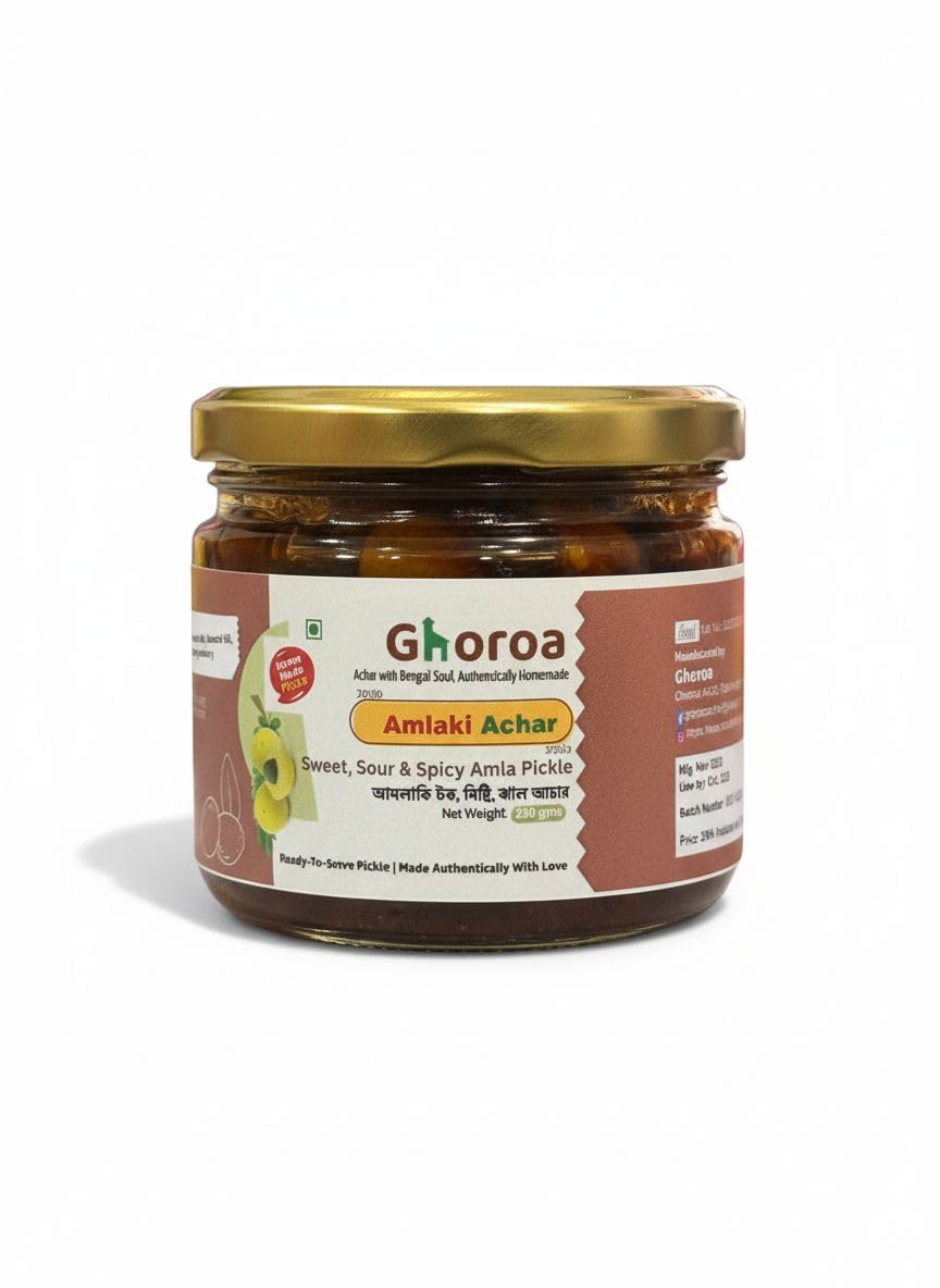 Amlaki Achar by Ghoroa | 250g | Sweet & Sour | Homemade Amla Achaar Without Onion & Garlic | Seedless Indian Gooseberry Pickle | Less Oil, Preservative-Free | Traditional Awla Pickle