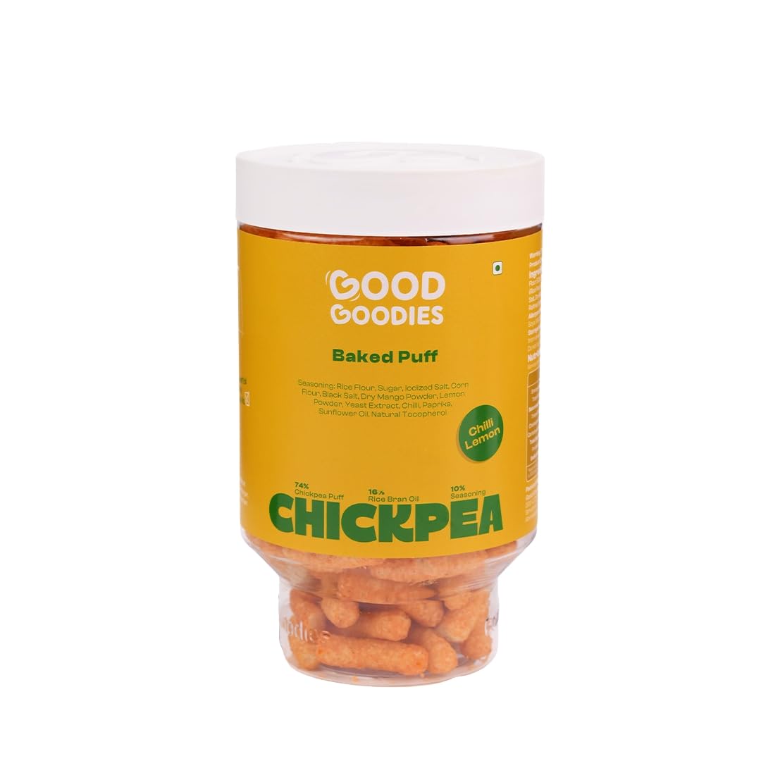 Good Goodies Baked Chickpea Puff Chilli Lemon | Baked Not Fried | Chickpea-Based Snack | No Maida, No Palm Oil, No Maltodextrin | No Artificial Colours or Preservatives | Light & Crunchy | Diet-Friendly | 125g | Pack of 1