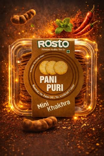 Rosto Pani Puri Mini Khakhra, Roasted, No Palm Oil, No Artificial Colour, tea time snack, Crispy Indian Roasted Snack, 200 g (Pack of 2) total 400g