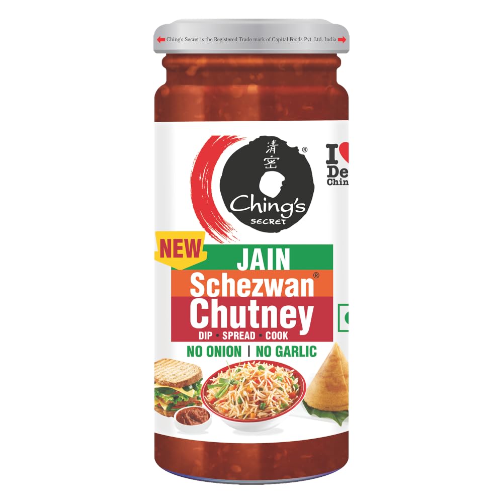 Ching's Secret Jain Schezwan Chutney, No Onion, No Garlic, Dip, Spread, Cook, Ideal for Jain Recipes and Quick Meals, 250g Jar