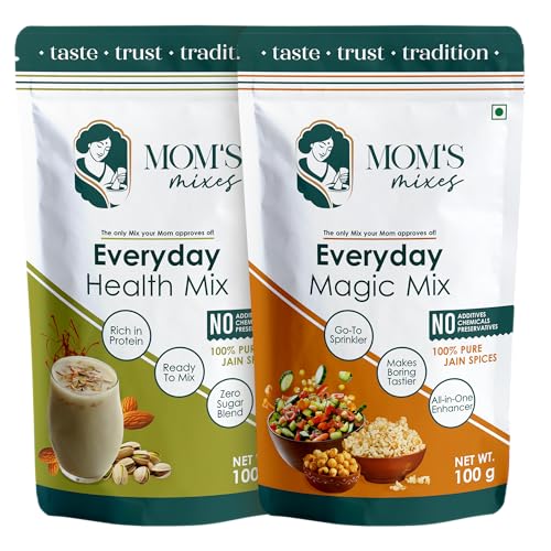 Mom’s Mixes Everyday Combo | Pure Jain Spices | No Onion,No Garlic | No Chemical,No preservatives | Everyday Magic Mix (All-in-One Seasoning) + Everyday Health Mix (Protein-Rich, No Sugar Blend) | Healthy Blend |100 gm Each