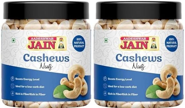Aadeshwar Jain Cashews (600gram) | Whole Cashew Nuts | Premium Kaju | Dry Fruits rich in Protein | Rich in Fibre | Healthy Snacks ([ 200gm X 3 ] pack of 3)