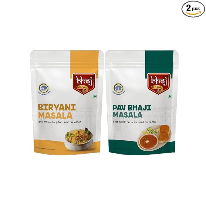 Bhoj Masale Biryani And Pav Bhaji Masala Powder Combo Pack 200GM Each | Aromatic Spice for Flavorful Indian Cooking | For Flavorful Cooking | No Artificial Flavor Added. No colour, no preservatives, no onion and no garlic ( Jain Masala )