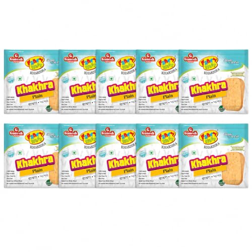 Ganesh Fancy Bites Plain Khakhra 25g Pack of 10 | Sada Khakra Snack Pack | No Preservatives Ready to Eat Whole Wheat