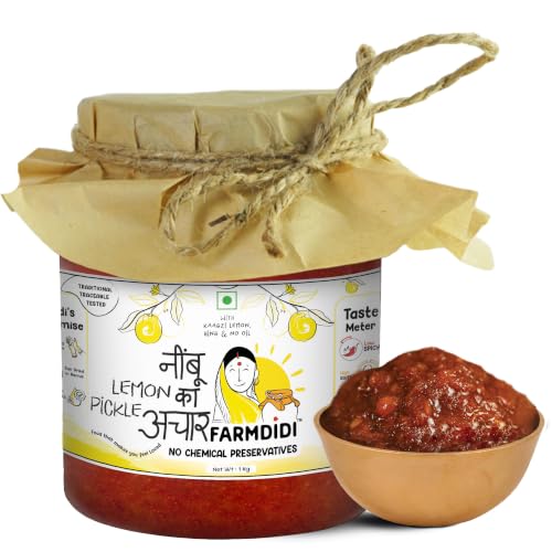 FarmDidi Khatta Meetha Crushed Lemon Pickle 1kg in Fresh | Homemade Oil-Free Nimbu ka Achar with No Onion or Garlic | Traditional Lemon Chunda Style Sweet & Sour Pickle | Grandma’s Taste, Indian Homemade Achar