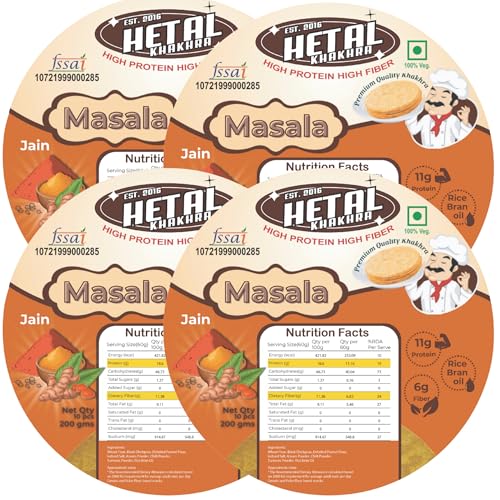 Masala Khakhra | JAIN | Crispy | Ready To Eat | High Protein High Fiber| No Palm Oil | 200g Vacuum Pack Of 4