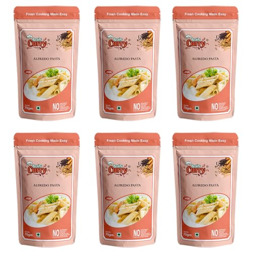 ReadyCurry | Alfredo Pasta | No Onion No Garlic | Spice Mix | Gravy Masala Mix| Ready to cook in 10 minutes| Home style taste |No Dehydrated | No Freeze Dry |No Artificial Colours or Flavours or Preservatives| 70g Pack (Pack of 6)