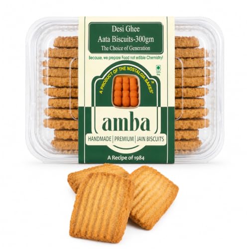 Desi Ghee Atta Biscuits (300gm) – Handmade Premium Whole Wheat Biscuits – Traditional Jain Cookies with 1984's Original Recipe – No Added Chemicals – Healthy Tea-Time Snack (Pack of 1)