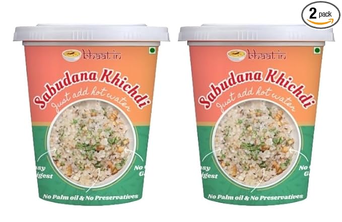 Bhaat.in Sabudana Khichdi |Pack of 2| Ready to Eat Khichdi Bowl | Desi ghee|Instant Healthy Comfort Food | Wholesome Meal in 7 Minutes| Instant Meal | No Onion, No Garlic | NO PALM OIL | Vegetarian & Gluten-Free | Perfect for Daily Breakfast & Travel| NUT FREE