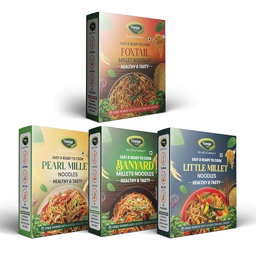 Thanjai Natural Millet Noodles 180 Grams X 4 Varieties (720 Grams) of Homemade Natural Foxtail | Little | Barnyard and Pearl Millets Noodles(No Preservatives, No Chemicals, No Artificial Extract)