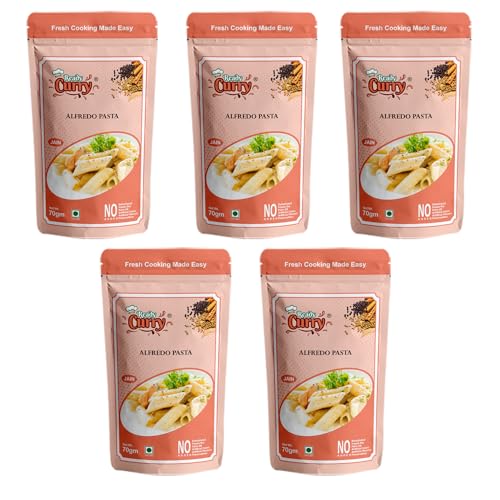 ReadyCurry | Alfredo Pasta | Jain | No Onion No Garlic| Spice Mix | Gravy Masala | Ready to cook in 10 minutes| Home style taste |No Dehydrated | No Freeze Dry |No Artificial Colours or Flavours or Preservatives| 70g (Pack of 5)
