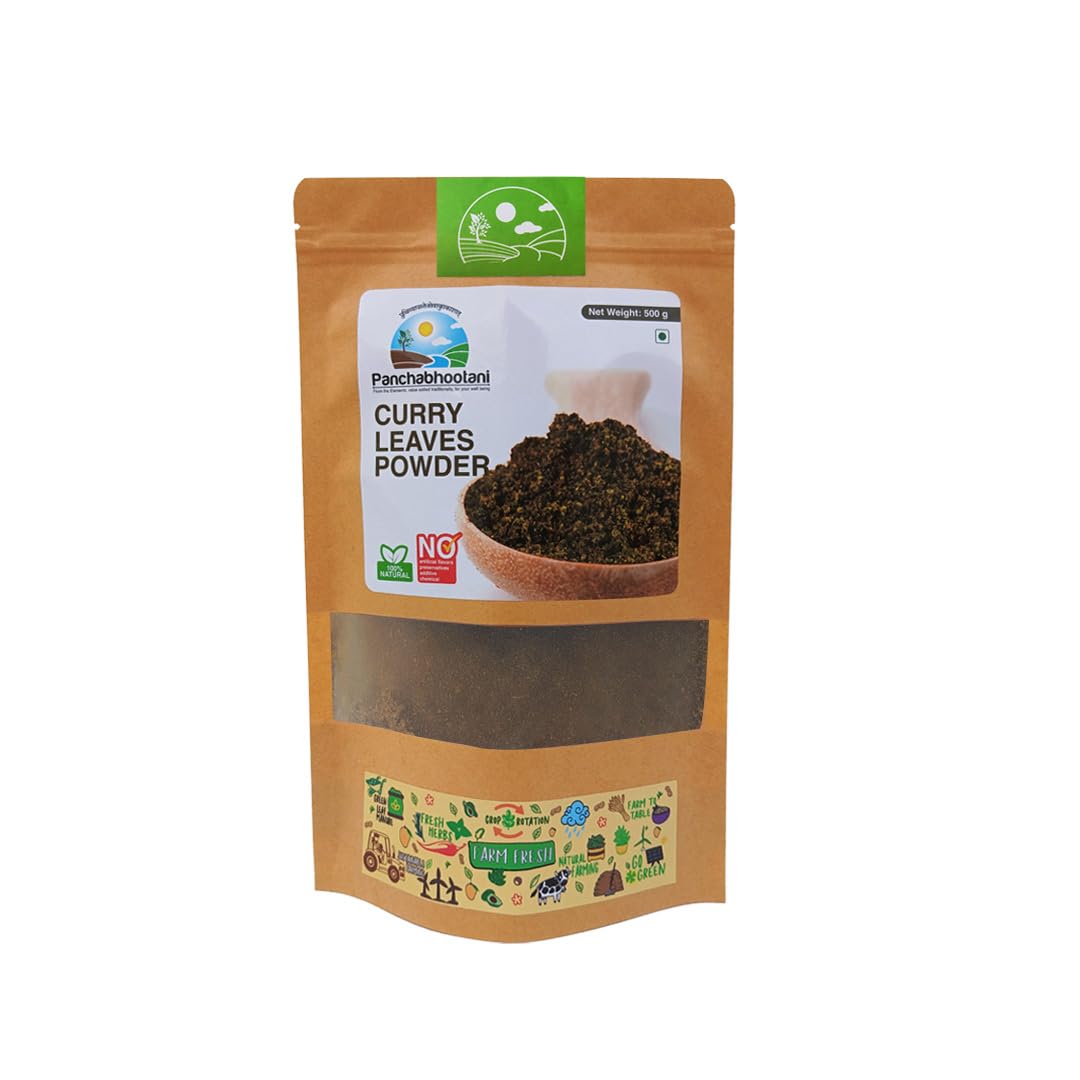 Panchabhootani Curry Leaves Chutney Powder 500g : Instant, Dip or Sprinkle, Authentic Recipe, Nutrient-rich, Rice Seasoning, Natural Flavour, No Added Colour, Traditional & Flavourful Side Dish