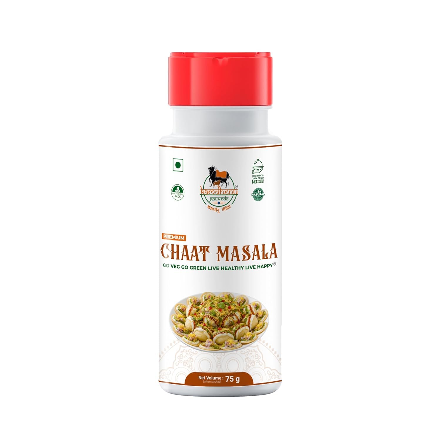 Satvik Sanatani Sawaminaryan, Jain, Vegan Tangy Street-Style ChatPata Spice Masala | Blend Natural Ingredients Cumin, Coriander, Pudina, Pink & Black Salt | No Preservatives | FSSAI Certified | No Onion No Garlic | Premium 75g dispenser Chaat Masala)