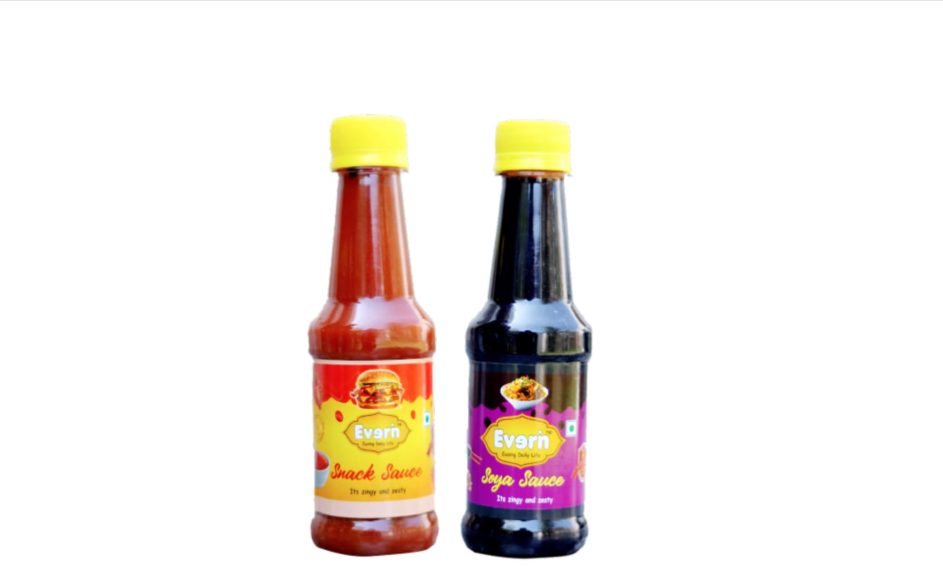 Everin Zingy and Zesty No Onion No Garlic Snack Sauce and Soya Sauce Pack of 2, 200g each