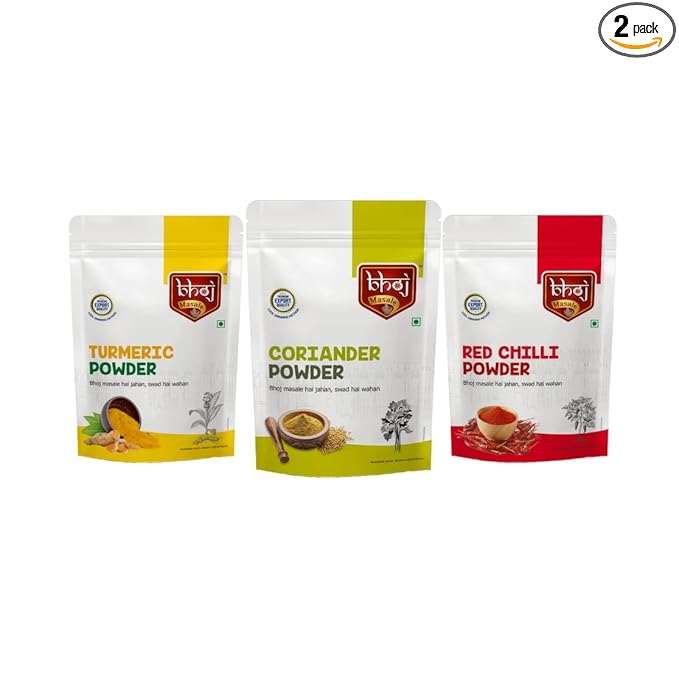 Bhoj Masale Haldi, Dhaniya And Red Chili Powder Combo Pack 200GM Each | Aromatic Spice for Flavorful Indian Cooking | For Flavorful Cooking | No Artificial Flavor Added