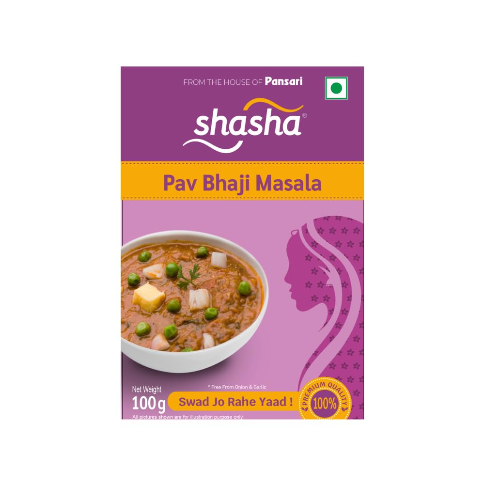 Shasha Pav Bhaji Masala 100g - Spice Mix for Authentic Pav Bhaji - No Onion or Garlic - From the House of Pansari