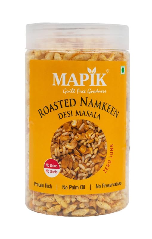 MAPIK Roasted Namkeen Desi Masala | No Onion No Garlic | Roasted-Not Fried | Protein Rich Tea Time Mixture | No Palm Oil | No Preservatives | Healthy Snack 540 g (Pack of 4)