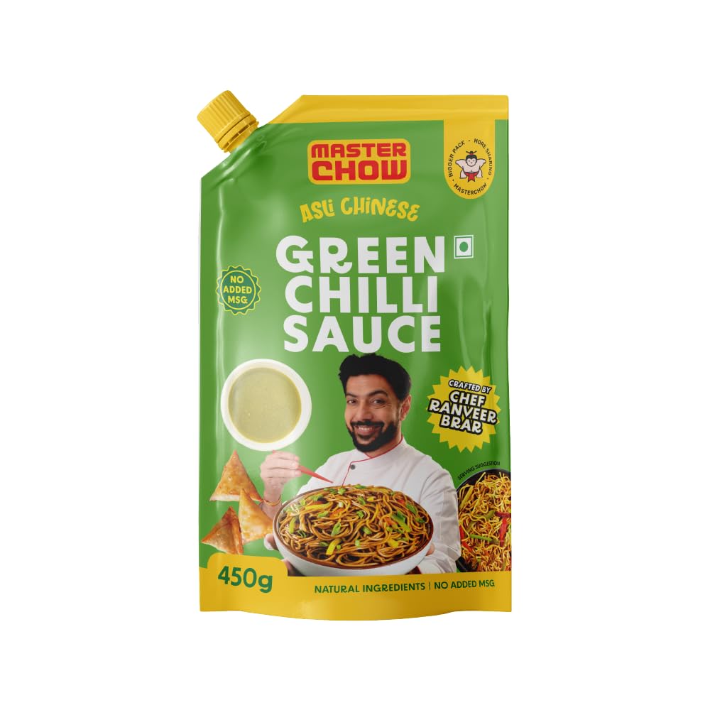 Masterchow Green chilli sauce | All Natural ingredients with no MSG | Perfect balance of Spicy and Tangy | Crafted By Chef Ranveer Brar | 450 GM