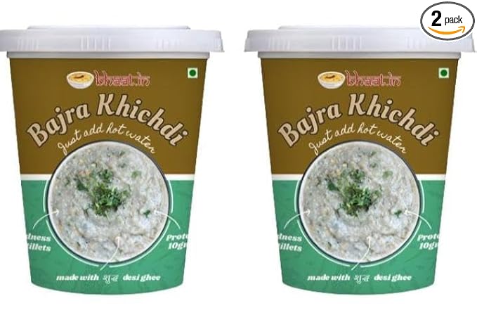 Bhaat.in Instant Bajra Khichdi |Pack of 2|PROTEIN 10GM |Wholegrain| Millet Meal |NO PALM OIL| Ready to Eat Healthy Meal | Pack of 2 | Just Add Hot Water | Gluten-Free | No Onion, No Garlic | Multigrain|Travel-Friendly | Daily meal|Ready to eat breakfast