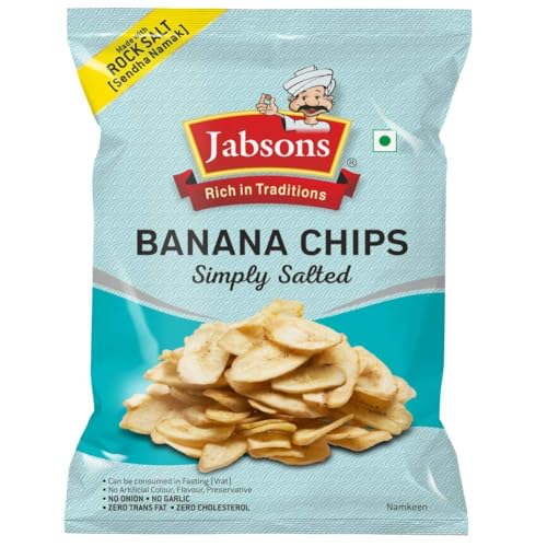 Jabsons Banana Chips Simply Salted 150g | Vrat-Friendly Namkeen | No Onion No Garlic | Rock Salt Snack | Gluten-Free | Ready to Eat | Light & Crunchy Banana Chips