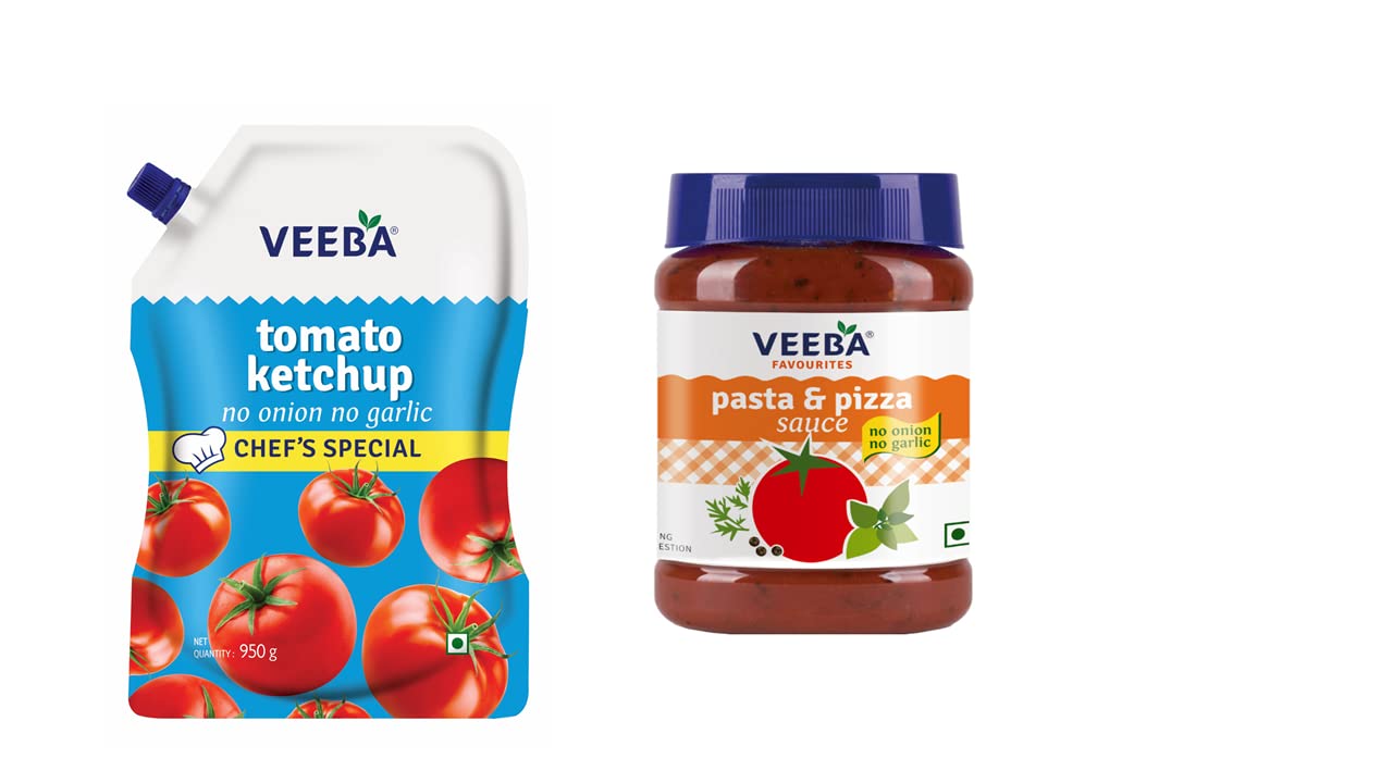 VEEBA Pasta and Pizza Sauce - No Onion No Garlic, 280Gram, Tomato Ketchup - No Onion No Garlic Chef's Special (900Gram)