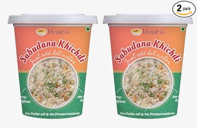 Bhaat.in Sabudana Khichdi |Pack of 2| Desi ghee| Ready to Eat Khichdi Bowl | Instant Healthy Comfort Food | Wholesome Meal in 7 Minutes| Ready-to-Eat Instant Meal | No Onion, No Garlic | NO PALM OIL | Vegetarian & Gluten-Free | Perfect for Daily Breakfast & TravelNUT FREE
