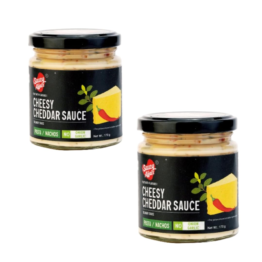 Saucy Affair Sauce- No onion No Garlic Sauce | Cheesy Cheddar Sauce Set of 2 | Creamy, Flavorful, Perfect for Dipping, Drizzling & Cooking, 340 gram